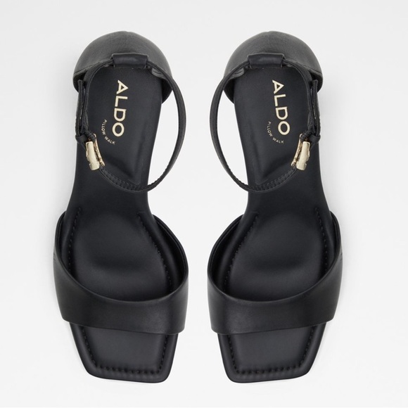 NEW ALDO Safdie Ankle strap heels sandal Block heel square toe black leather 8.5 - Picture 5 of 16